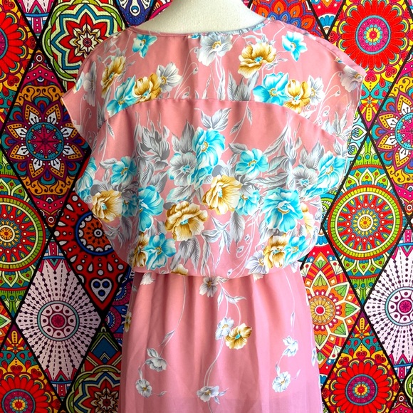 Vintage 1970s Dusty Rose Floral Print Dress Sz 10 - Picture 5 of 8